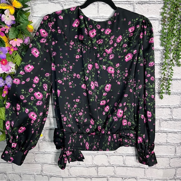 /Banana Republic Floral Printed Long Sleeve V Neck Wrap Blouse Size Large - Picture 10 of 15